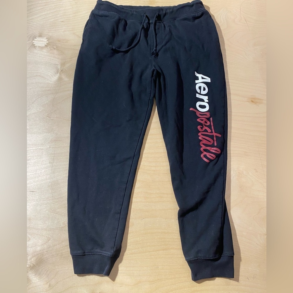Aeropostale Black Sweatpants with Red Script Large (NH)